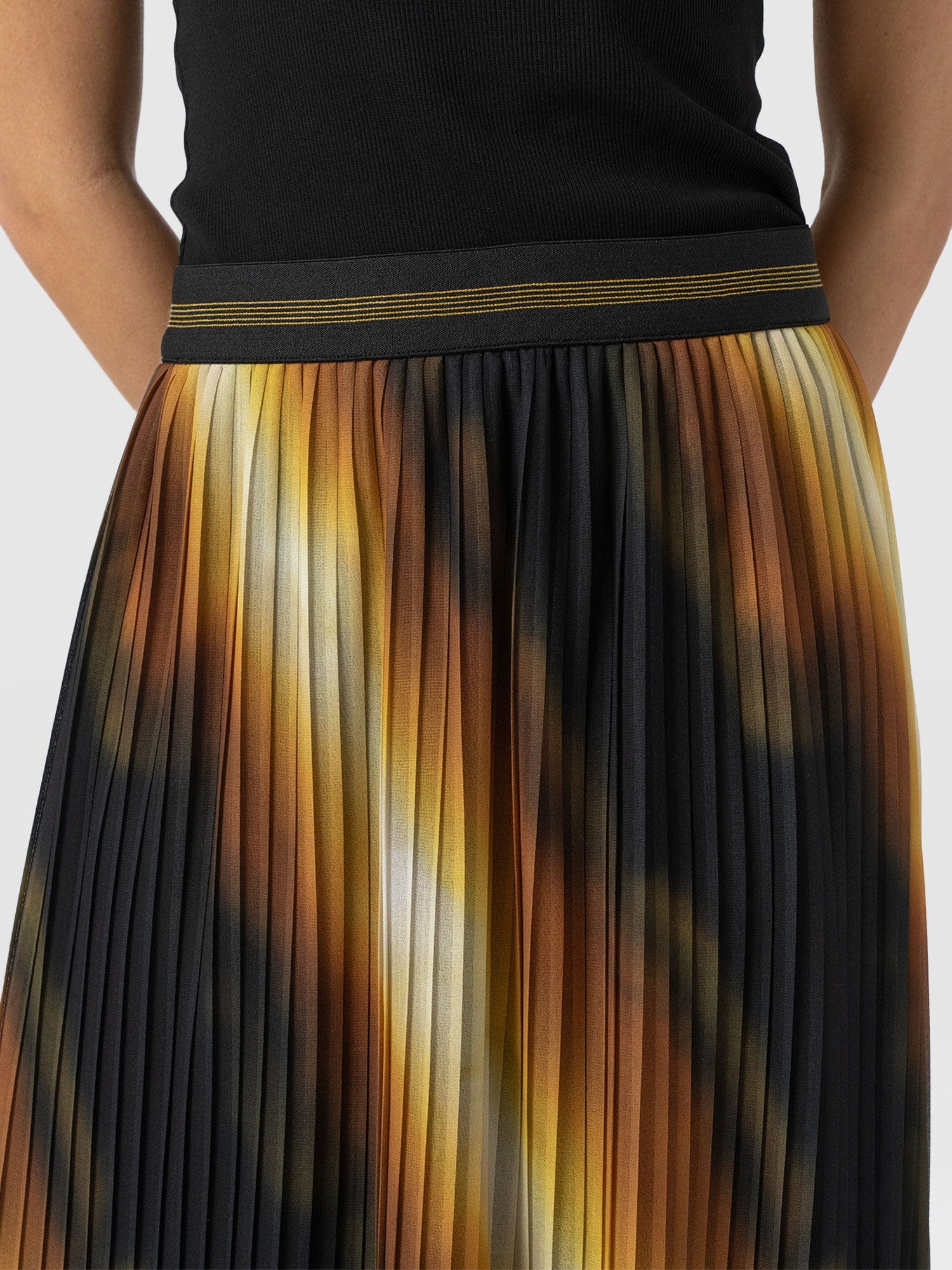 Aria Knee Length Pleated Skirt - Yellow Gradient